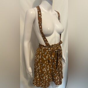 Willow And Root Sz L Floral Brown Flowy Suspender Skirt Retro Mod Academia Boho